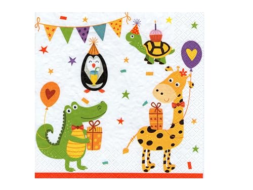 20 Servietten Lustige Tiere mit Ballons, Fuchs, Hase, REH, Kinder, Giraffe, Dinos, Geburtstage, Kinderparty Tischdeko - Bunte Papierservietten 33x33cm 20 Servietten Lustige Tiere mit Ballons, Fuchs, Hase, REH, Kinder, Giraffe, Dinos, Geburtstage, Kinderparty Tischdeko - Bunte Papierservietten 33x33cm von Pol Mak