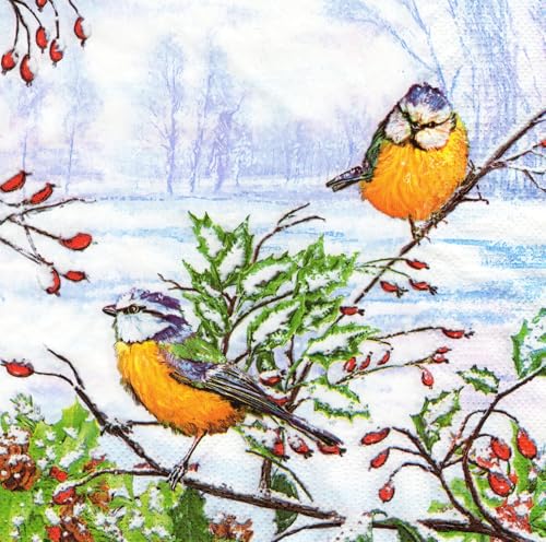 20 Servietten Vögel im Schnee, Servietten Vögel, Tiere, winterliche Tischdeko, Party, Vogelliebhaber, 33x33cm 20 Servietten Vögel im Schnee, Servietten Vögel, Tiere, winterliche Tischdeko, Party, Vogelliebhaber, 33x33cm von Pol-Mak