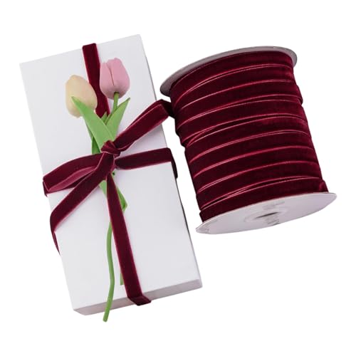 45m dunkelrotes Samtband, einseitig Vintage seidig weiches Band Rolle für Handwerk Dekoration Geschenk Hochzeit Blumenstrauß wickeln, 10 mm breit von Polartreehome