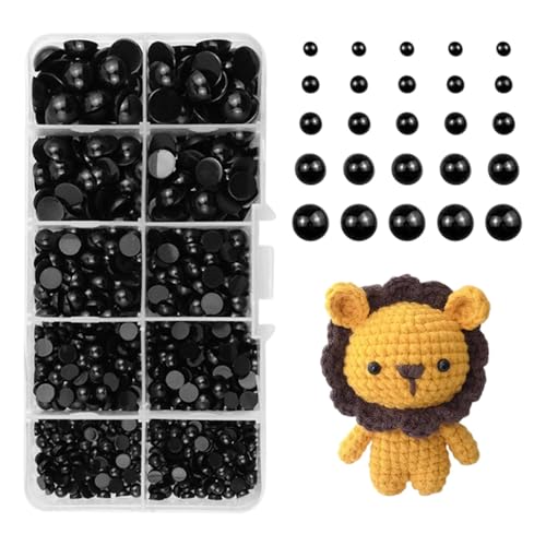 760 Stück Bastelperlen, Halbperlen Schwarz, 4/5/6/8/10mm Schwarze Perlen mit Flacher Rückseite Halbrunde Perlen, Kleine Perlenset Runde für Gehäkelte Handarbeit, Puppenauge DIY Machen von Polartreehome