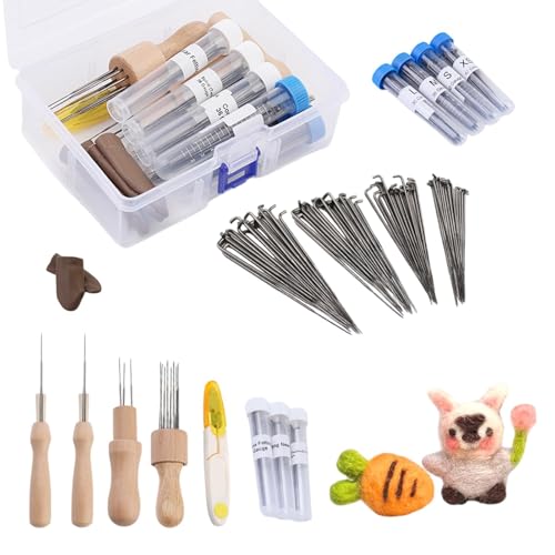 Filznadel-Set, Wollfilz-Zubehör, Filznadel-Griff Holz-Nadel-Filz-Starter-Set in 3 Größen für Anfänger und Profis, Nadelfilzen, Wollfilzen, Basteln Filznadel-Set, Wollfilz-Zubehör, Filznadel-Griff Holz-Nadel-Filz-Starter-Set in 3 Größen für Anfänger und Profis, Nadelfilzen, Wollfilzen, Basteln von Polartreehome