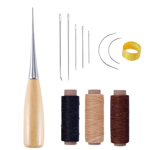 Ledernadelset, Handlederwerkzeugset, 3 Rollen Wachsfaden, Ledernadeln, Handlederwerkzeug mit Bohrer Ahle Kausche und Wachsfaden, Nähgarn Nähset für Teppich, Sofa, Segeln, Schuhe, Nähen und Reparierens von Polartreehome