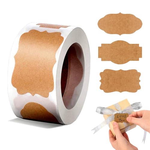 Packung mit 300 Kraftpapieraufklebern, selbstklebende Aufkleber, Geschenkaufkleber, Marmeladenaufkleber zum Beschriften, DIY-Aufkleber zum Backen, Geschenktüten, Karten, Umschläge, Hochzeits von Polartreehome
