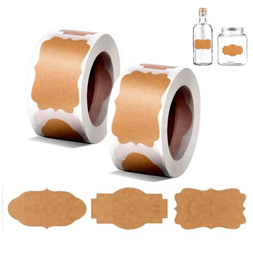 Packung mit 600 Kraft-Etiketten Aufkleber, 3 Arten selbstklebende Marmeladen-Etiketten, leere Vintage-Geschenk-Aufkleber für Flasche Dose Umschläge Geschenk-Taschen DIY Crafts Dekorationen von Polartreehome