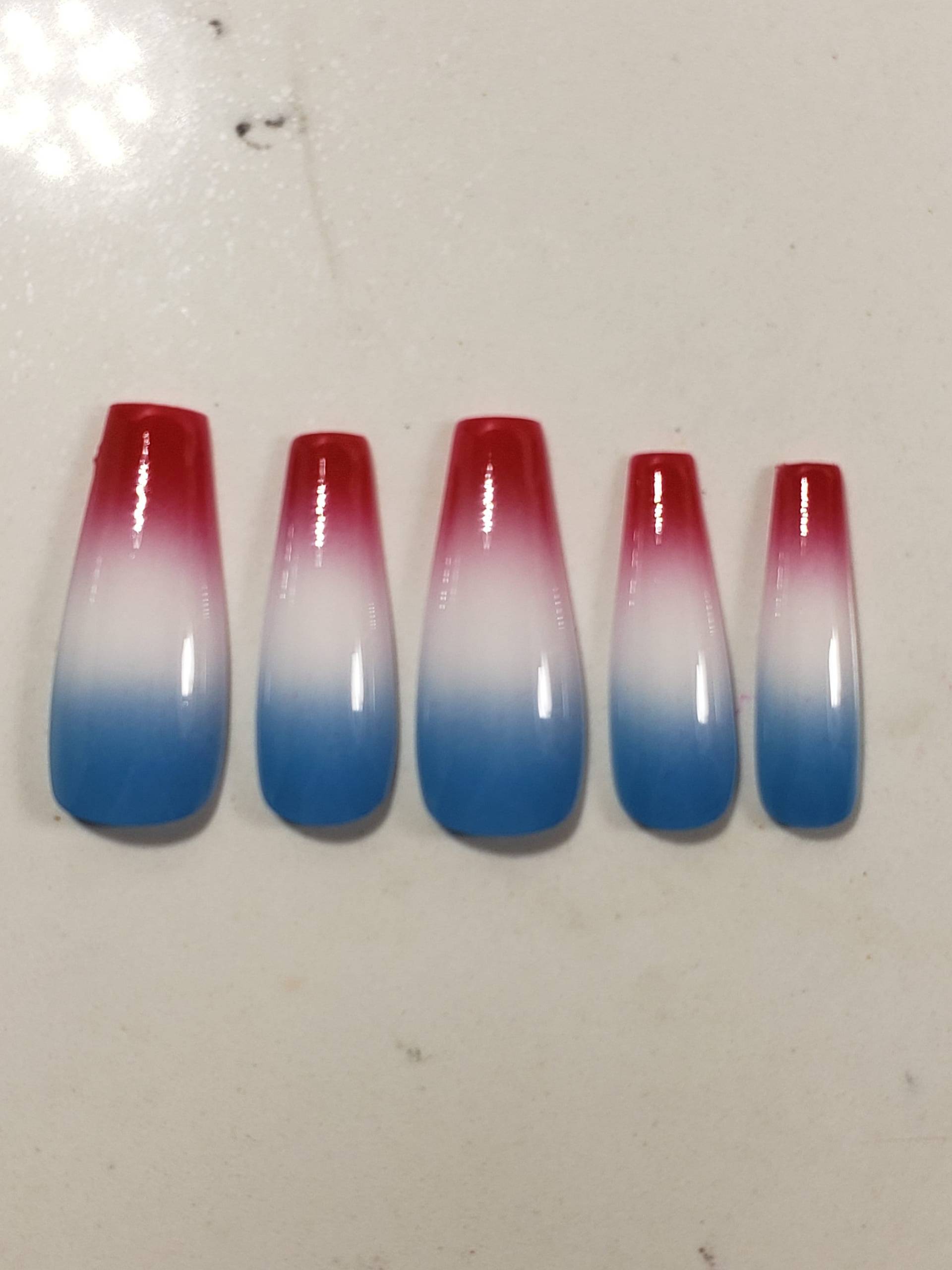 4. Juli Bombpop Bombe Sichel Custom Gel Press On Nails Fake Handmade 20stk Rot Weiß Blau von PolishedPressed
