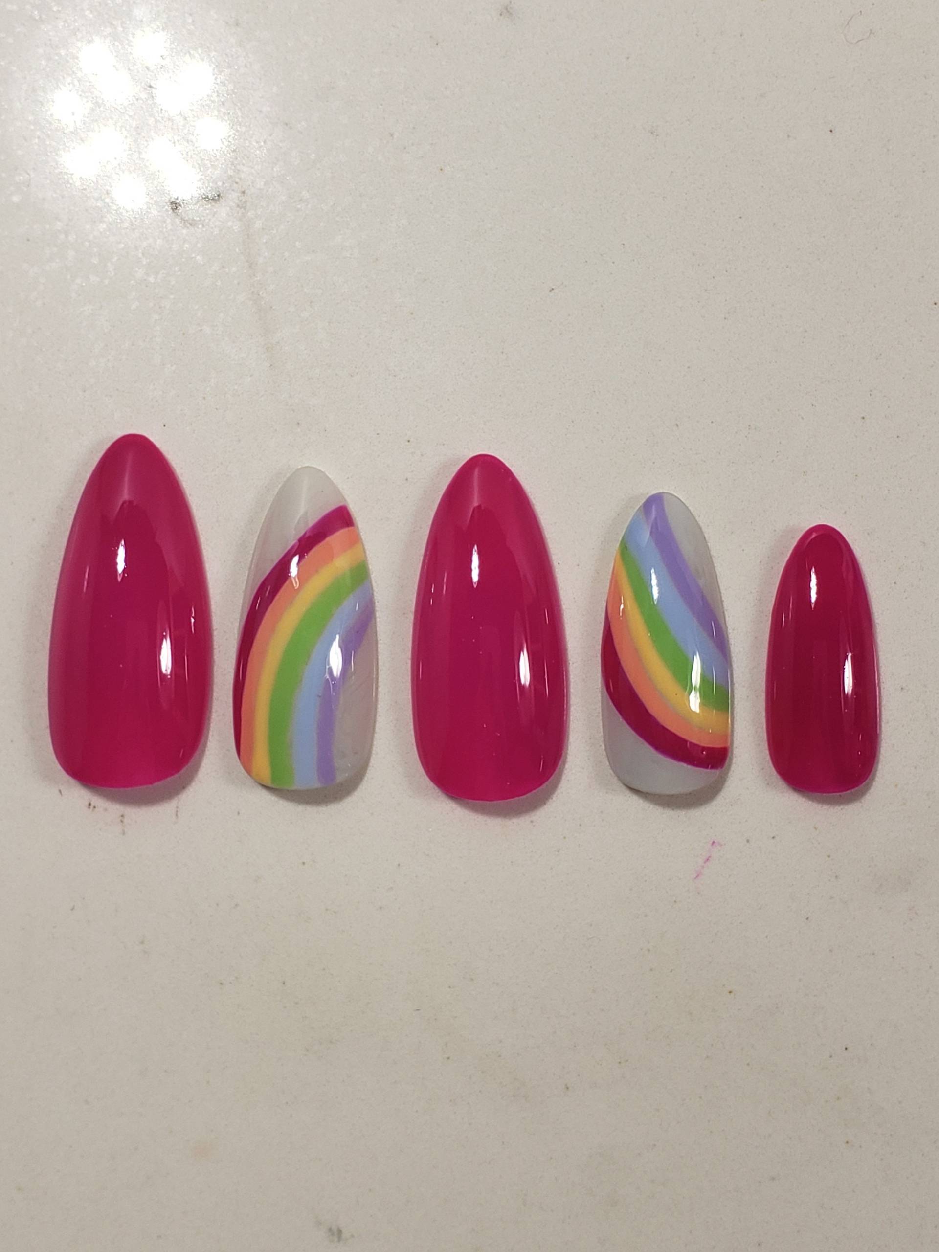Hot Pink Rainbow Custom Gel Press On Nails Fake Handmade 20stk Rot Grau von PolishedPressed