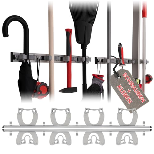 Poly Solution® Besenhalter & Gerätehalter Wand 2 Stück mit 4 Halterungen & 5 Haken Kleben oder Bohren Universal Gerätehalterung für Besenstiel, Gartengeräte, Werkzeug - Besenhalterung für Abstellraum Poly Solution® Besenhalter & Gerätehalter Wand 2 Stück mit 4 Halterungen & 5 Haken Kleben oder Bohren Universal Gerätehalterung für Besenstiel, Gartengeräte, Werkzeug - Besenhalterung für Abstellraum von Poly Solution