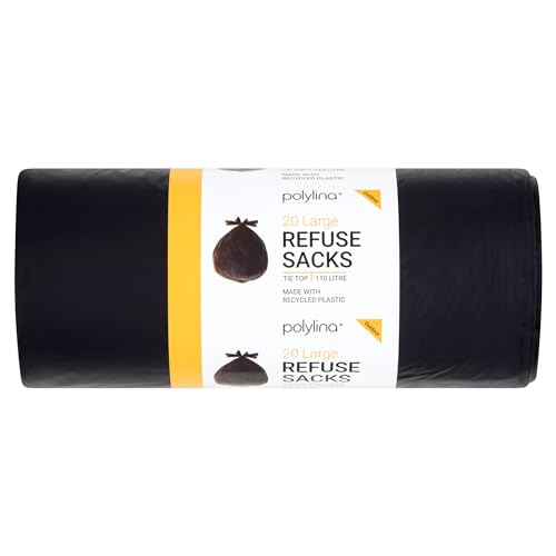 Polylina 20 große robuste Müllsäcke mit Bindeverschluss, Recycelter Kunststoff, Schwarz, 110 Litre Polylina 20 große robuste Müllsäcke mit Bindeverschluss, Recycelter Kunststoff, Schwarz, 110 Litre von Polylina