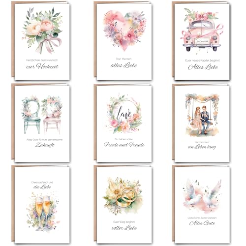 Hochzeitskarten Set DIN A6 mit Umschlägen – 9 Hochwertige Glückwunschkarten mit Designs & Sprüchen – Klappkarten Perfekt für Freunde, Familie & Kollegen Hochzeitskarten Set DIN A6 mit Umschlägen – 9 Hochwertige Glückwunschkarten mit Designs & Sprüchen – Klappkarten Perfekt für Freunde, Familie & Kollegen von Polymedia