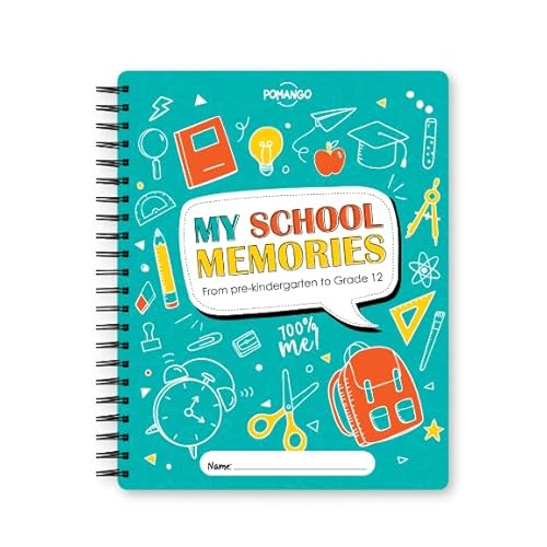 POMANGO: Schul-Memory-Buch "My School Memories", Erinnerungsalbum von Pre-K bis Klasse 12, kanadisches Schulsystem, 24,1 x 30,5 cm, Englisch, Aktivitäts-Scrapbook mit 14 Taschen zum Aufbewahren von von Pomango
