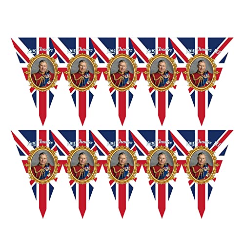 Pomrone Britische Dekorationsparty - Krönung von König Karl III.Flagge Partydekorationen, 2023 Britische Party King Charles Union Jack-Flagge Wimpelkette British Union Jack Bunting Flag Party Flagge von Pomrone