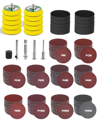 325 Stück 50mm Klett Schleifpapier Set, Schleifscheiben für Dremel Schleifaufsätze, Akkuschrauber Schleifaufsatz Körnung 80-3000 für Scheinwerfer Aufbereitung Polieren Auto, Metall, Holz von Pomsare