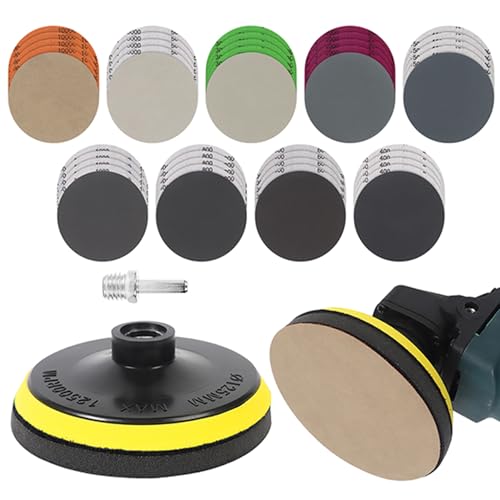 Pomsare Schleifpapier 125mm klett - 45 Stück Nassschleifpapier Set, Körnungen 400/600/800/1000/2000/2500/3000/5000, Schleifscheiben für Winkelschleifer und Bohrschleifer M14 für Auto, Metall und Holz Pomsare Schleifpapier 125mm klett - 45 Stück Nassschleifpapier Set, Körnungen 400/600/800/1000/2000/2500/3000/5000, Schleifscheiben für Winkelschleifer und Bohrschleifer M14 für Auto, Metall und Holz von Pomsare
