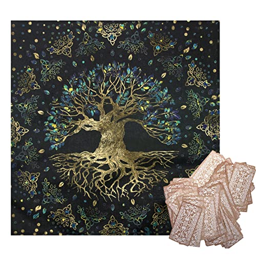 Pomurom Altartuch, Tarotkarten Tischdecke, Baum/Blume Muster, Leinen, Quadratisch, 60 x 60 cm, Spirituelles Altartuch Pomurom Altartuch, Tarotkarten Tischdecke, Baum/Blume Muster, Leinen, Quadratisch, 60 x 60 cm, Spirituelles Altartuch von Pomurom