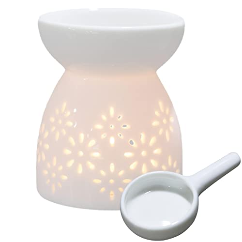 Duftlampe Keramik Weiß, Duftlicht Keramik mit Kerzenhalter Teelichthalter, Ätherisches Öl Brenner, Aromalampe für ätherische öle Teelicht, Aromabrenner für Duftöl Duftwachs, Zuhause Schlafzimmer Dekor von Pomurom