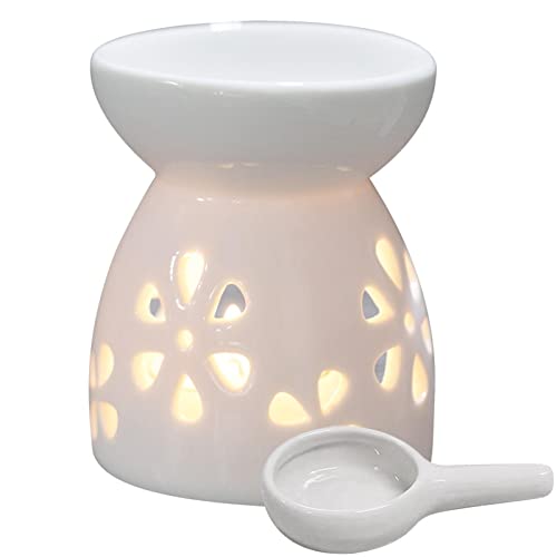 Duftlampe Keramik Weiß, Duftlicht Keramik mit Kerzenhalter Teelichthalter, Ätherisches Öl Brenner, Aromalampe für ätherische öle Teelicht, Aromabrenner für Duftöl Duftwachs, Zuhause Schlafzimmer Dekor von Pomurom