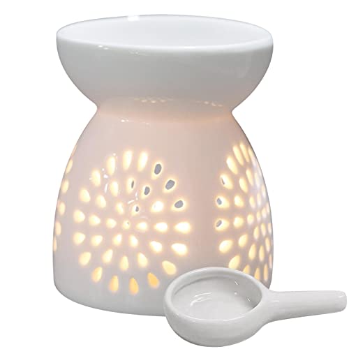 Duftlampe Keramik Weiß, Duftlicht Keramik mit Kerzenhalter Teelichthalter, Ätherisches Öl Brenner, Aromalampe für ätherische öle Teelicht, Aromabrenner für Duftöl Duftwachs, Zuhause Schlafzimmer Dekor von Pomurom