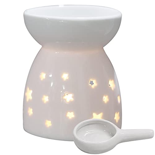 Duftlampe Keramik Weiß, Duftlicht Keramik mit Kerzenhalter Teelichthalter, Ätherisches Öl Brenner, Aromalampe für ätherische öle Teelicht, Aromabrenner für Duftöl Duftwachs, Zuhause Schlafzimmer Dekor von Pomurom