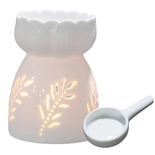 Duftlampe Keramik Weiß, Duftlicht Keramik mit Kerzenhalter Teelichthalter, Ätherisches Öl Brenner, Aromalampe für ätherische öle Teelicht, Aromabrenner für Duftöl Duftwachs, Zuhause Schlafzimmer von Pomurom