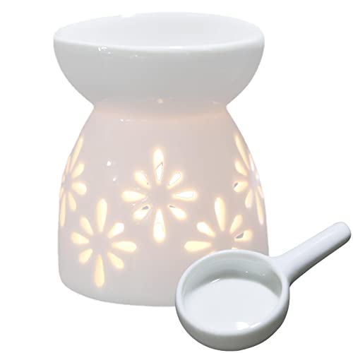 Duftlampe Keramik Weiß, Duftlicht Keramik mit Kerzenhalter Teelichthalter, Ätherisches Öl Brenner, Aromalampe für ätherische öle Teelicht, Aromabrenner für Duftöl Duftwachs, Zuhause Schlafzimmer von Pomurom