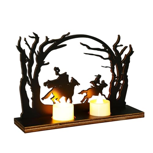 Halloween-Kerzenhalter – Kopflose Ritterstatue | Holzfigur toter Baum für Bücherregal, Küche, Fensterbank, Eingangsbereich, Esszimmer von Pomurom