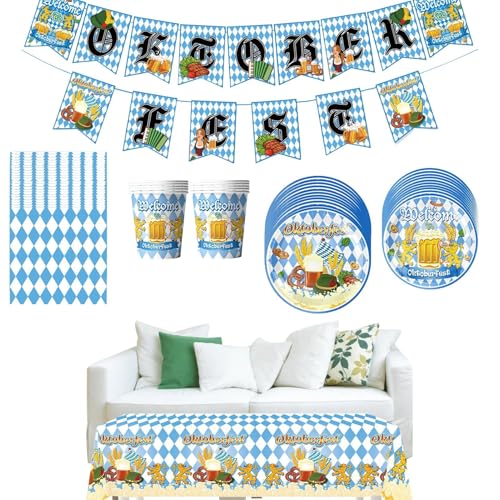 Oktoberfest Dekorationszubehör | Festzelt Deko Tischdecke Banner - Festliches Zubehör Farbenfrohe Pappteller Für Festzelt Garten Park Party von Pomurom