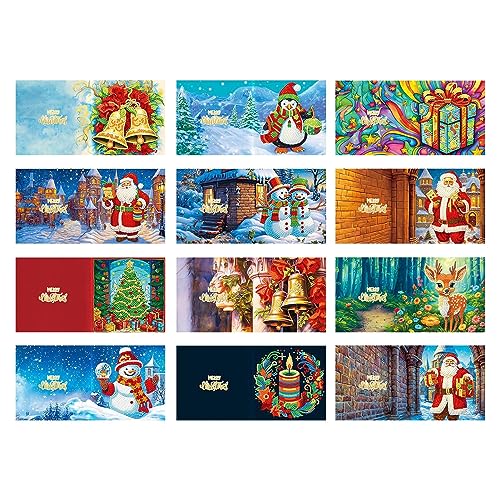 Pomurom 12 Stück Weihnachtskarten 5D Diamant Malerei Karten, Weihnachten Karten DIY Kunst Grußkarten, Handgemachte Karten zum Weihnachts Thanksgiving Geschenk für Familie und Freunde von Pomurom