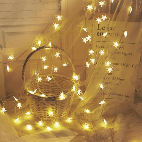 Stern-Lichterkette zum Einstecken | 20 LED-Sternlichter, 2,5 m wasserdichte Beleuchtung für Innen- und Außenbereich, Dekoration, Etagenbett, Weihnachtsbaum, Weihnachtsbaldachin, Wand, Wohnzimmer von Pomurom