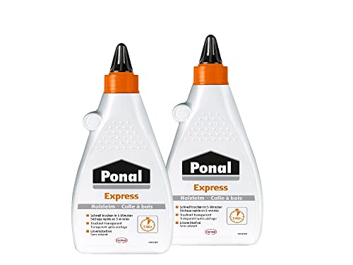 Ponal Express Holzleim, transparent und schnell trocknender Holzkleber für vielseitige Verleimungs- & Bastelarbeiten, wasserfester Leim in praktischer Flasche, 2x550g von Ponal