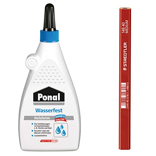Staedtler Staedtler Ponal Holzleim für wasserfeste Montage-, Fugen- und Flächenverleimungen, Spar-Set mit 225g Holzleim und einem hochwertigen Zimmermans-Bleistift, 9HPN18SP1X von Ponal