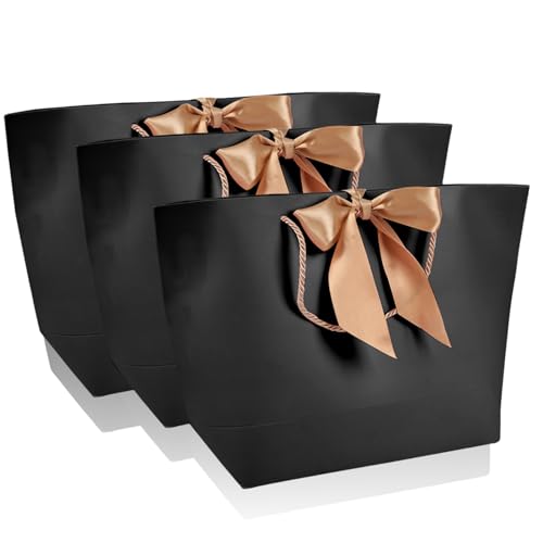 10 Stück Geschenktüten, Premium Papiertüte, Schleife Band Papier Einkaufstasche, Hochzeit, Geburtstag, Party jeden Anlass Boutique Verpackung (21x7x15cm) von Pongnas