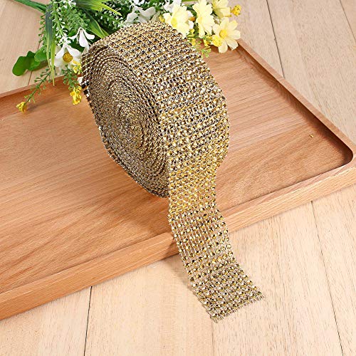 Pongnas Trimmbares Diamant -Mesh Ribbon Sparkling Elegant Warp 8 Reihen 10 Yard, Ideal für Hochzeitsfeier Geburtstag Weihnachten Silber Schwarz Golden (GOLD) von Pongnas