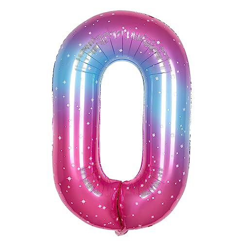 Ponmoo 40 Zoll Foil Luftballon Zahl 0 Rosa-Blau (101cm), Aufblasbares Helium oder Luft, Riesige Folienballons Nummer 0-100, Große Ballones für Hochzeitstag und Geburtstag Party Dekoration von Ponmoo