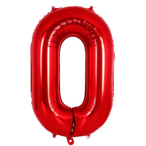 Ponmoo 40 Zoll Foil Luftballon Zahl 0 Rot (101cm), Aufblasbares Helium oder Luft, Riesige Folienballons Nummer 0-9, Große Ballons für Hochzeitstag und Geburtstagsparty Ballon Dekoration von Ponmoo