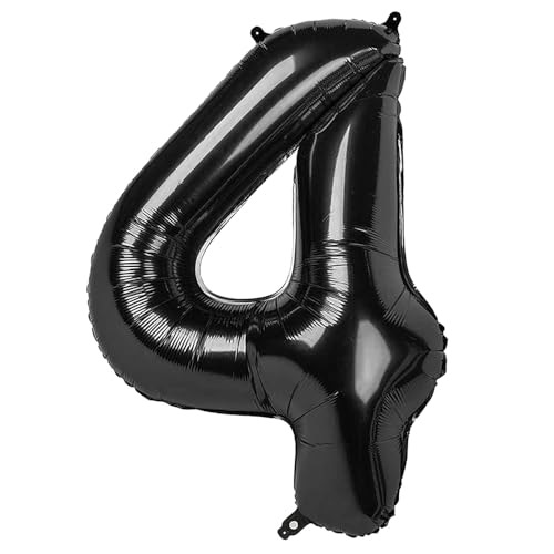 Ponmoo 40 Zoll Foil Luftballon Zahl 4 Schwarz (101cm), Aufblasbares Helium oder Luft, Riesige Folienballons Nummer 0-9, Große Ballons für Hochzeitstag und Geburtstagsparty Ballon Dekoration von Ponmoo