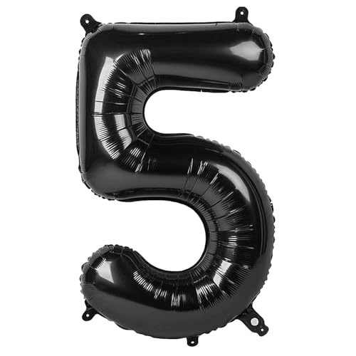 Ponmoo 40 Zoll Foil Luftballon Zahl 5 Schwarz (101cm), Aufblasbares Helium oder Luft, Riesige Folienballons Nummer 0-9, Große Ballons für Hochzeitstag und Geburtstagsparty Ballon Dekoration von Ponmoo