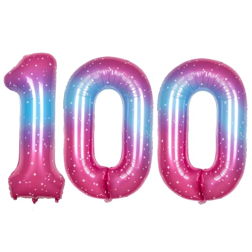 Ponmoo 40 Zoll Foil Luftballon Zahlen 100 Rosa-Blau (101cm), Aufblasbares Helium oder Luft, Riesige Folienballons Nummer 0-100, Große Ballones für Hochzeitstag und Geburtstag Party Dekoration von Ponmoo