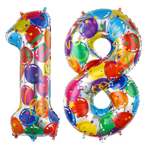 Ponmoo 40 Zoll Foil Luftballon Zahlen 18/81 Mehrfarbig (101cm), Aufblasbares Helium oder Luft, Riesige Folienballons Nummer 0-100, Große Ballones für Hochzeitstag und Geburtstag Party Dekoration von Ponmoo