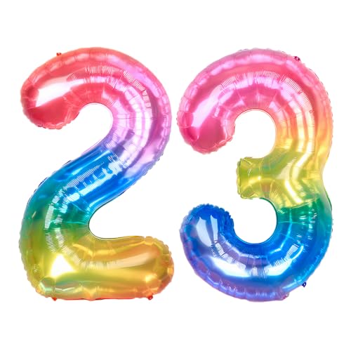 Ponmoo 40 Zoll Foil Luftballon Zahlen 23/32 Neon Regenbogen (101cm), Helium oder Luft, Riesige Folienballons Nummer 0-100, Große Ballons für Hochzeitstag und Geburtstagsparty Ballon Dekoration von Ponmoo