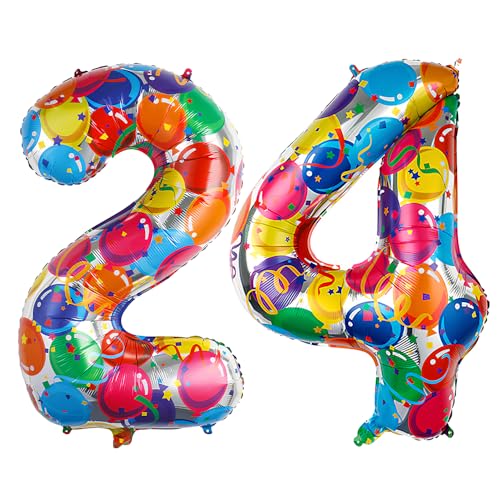 Ponmoo 40 Zoll Foil Luftballon Zahlen 24/42 Mehrfarbig (101cm), Aufblasbares Helium oder Luft, Riesige Folienballons Nummer 0-100, Große Ballones für Hochzeitstag und Geburtstag Party Dekoration von Ponmoo