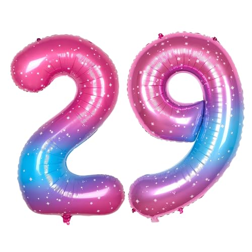 Ponmoo 40 Zoll Foil Luftballon Zahlen 29/92 Rosa-Blau (101cm), Aufblasbares Helium oder Luft, Riesige Folienballons Nummer 0-100, Große Ballones für Hochzeitstag und Geburtstag Party Dekoration von Ponmoo