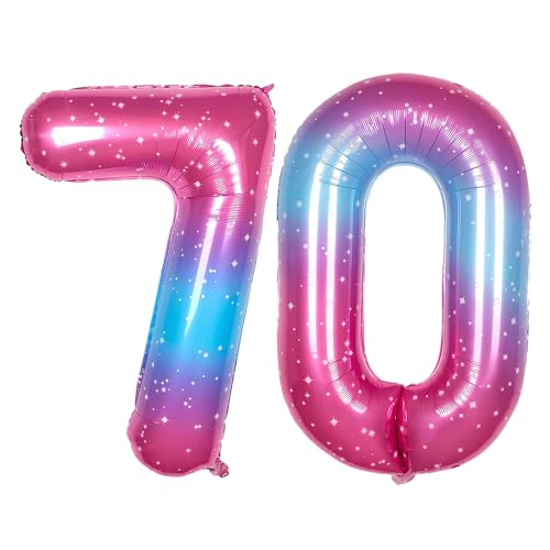 Ponmoo 40 Zoll Foil Luftballon Zahlen 70 Rosa-Blau (101cm), Aufblasbares Helium oder Luft, Riesige Folienballons Nummer 0-100, Große Ballones für Hochzeitstag und Geburtstag Party Dekoration von Ponmoo