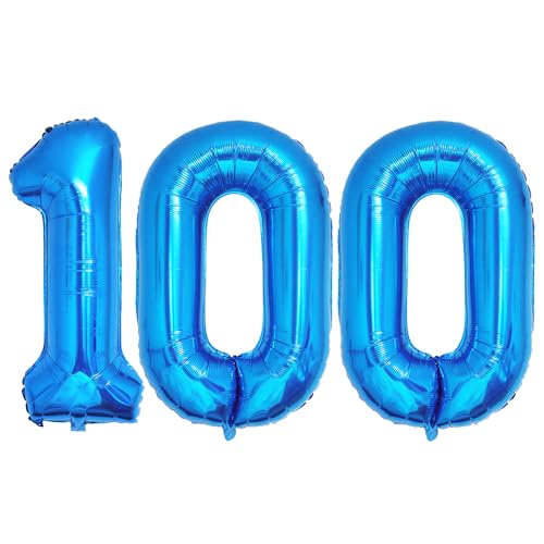 Ponmoo 40 Zoll Foil Luftballons Zahlen 100 Blau (101cm), Aufblasbares Helium oder Luft, Riesige Folienballons Nummer 0-100, Große Ballons für Hochzeitstag und Geburtstagsparty Ballon Dekoration von Ponmoo