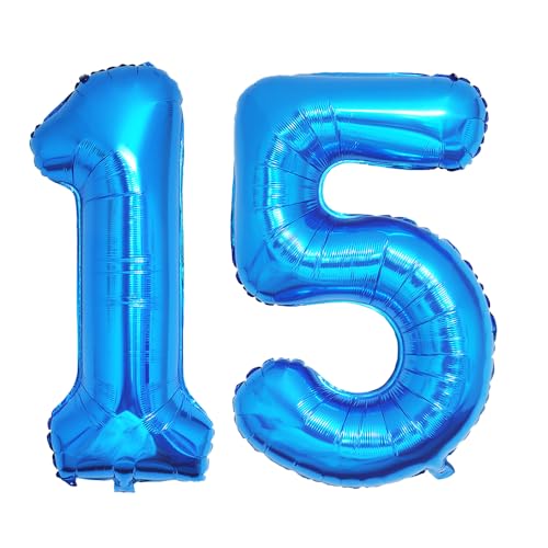 Ponmoo 40 Zoll Foil Luftballons Zahlen 15/51 Blau (101cm), Aufblasbares Helium oder Luft, Riesige Folienballons Nummer 0-100, Große Ballons für Hochzeitstag und Geburtstagsparty Ballon Dekoration von Ponmoo