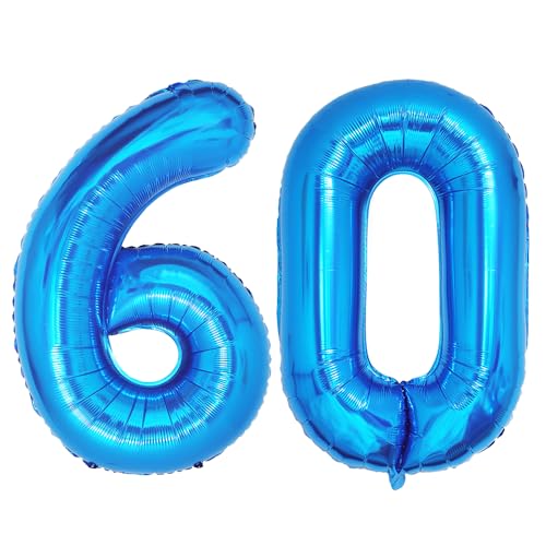 Ponmoo 40 Zoll Foil Luftballons Zahlen 60 Blau (101cm), Aufblasbares Helium oder Luft, Riesige Folienballons Nummer 0-100, Große Ballons für Hochzeitstag und Geburtstagsparty Ballon Dekoration von Ponmoo