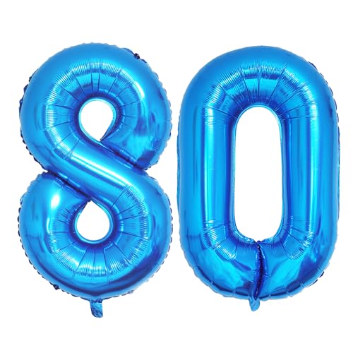Ponmoo 40 Zoll Foil Luftballons Zahlen 80 Blau (101cm), Aufblasbares Helium oder Luft, Riesige Folienballons Nummer 0-100, Große Ballons für Hochzeitstag und Geburtstagsparty Ballon Dekoration von Ponmoo