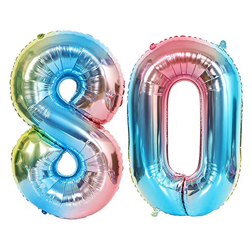 Ponmoo Blau Luftballon Zahlen 80. 0 bis 100 Riesige Folienballon Zahl Geburtstagsdeko, Deko zum Geburtstag Folienluftballons, Dekoration Birthday Zahlenballon 80-34 Zoll von Ponmoo
