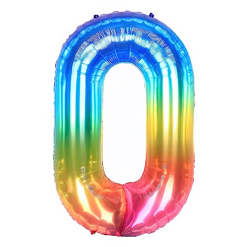 Ponmoo 40 Zoll Foil Luftballon Zahl 0 Neon Regenbogen (101cm), Helium oder Luft, Riesige Folienballons Nummer 0-100, Große Ballons für Hochzeitstag und Geburtstagsparty Ballon Dekoration von Ponmoo