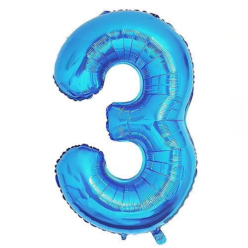 Ponmoo 40 Zoll Foil Luftballon Zahl 3 Blau (101cm), Aufblasbares Helium oder Luft, Riesige Folienballons Nummer 0-100, Große Ballons für Hochzeitstag und Geburtstagsparty Ballon Dekoration von Ponmoo