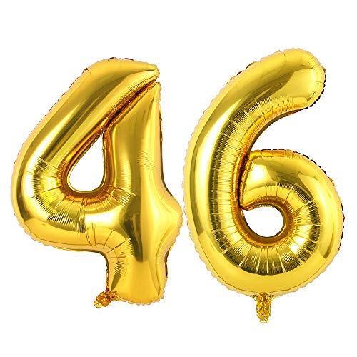 Ponmoo Luftballon Zahl 46/64 Gold, 0 1 2 3 4 5 6 7 8 9 10 20 30 40 50 60 70 80 90 100 Luftballon für Geburtstag, Zahlen, Zahl 64/46, goldfarben von Ponmoo